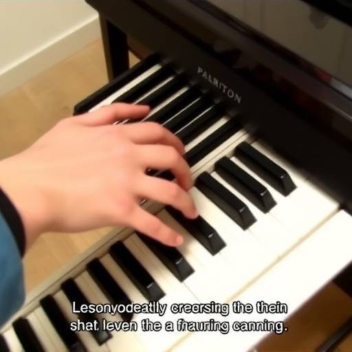 Captura de pantalla de un video de lecci칩n de piano con subt칤tulos activados.