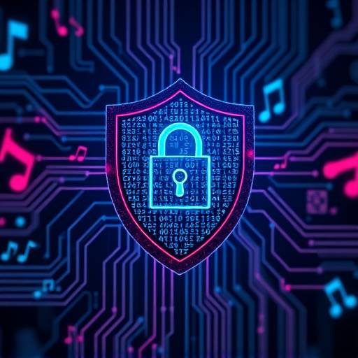 Imagen decorativa que representa la protecci贸n de datos con una clave musical y un escudo