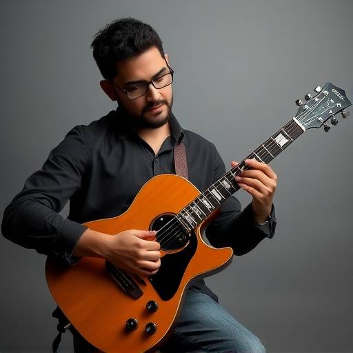 Retrato de Juan P&radic;&copy;rez, estudiante de guitarra el&radic;&copy;ctrica mostrando una sonrisa